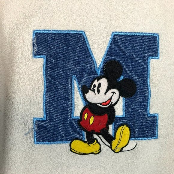 Vintage Mickey Mouse Sweatshirt L Disney Denim Applique Fleece Embroidered White - Picture 2 of 11